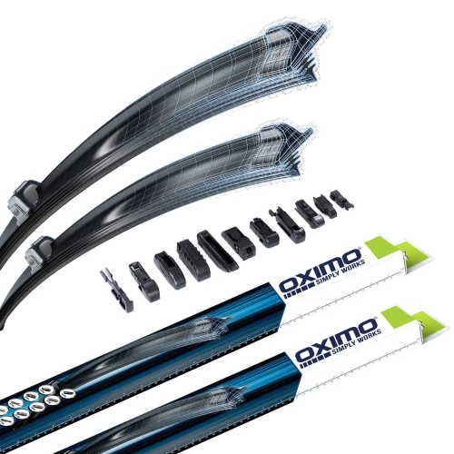 Wycieraczki bezszkieletowe OXIMO Multi-Type ze spojlerem + adaptery do Fiat Doblo 2000-2010 (I)