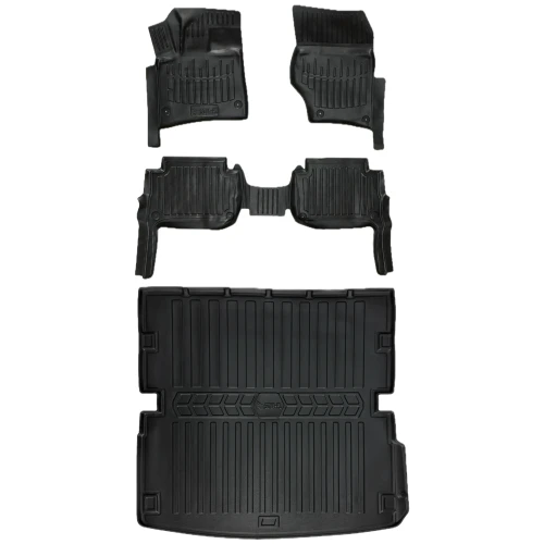 Dywaniki i mata gumowa do bagażnika zestaw 3D do Audi Q7 I 4L (2005-2015) suv  wersja 7 osobowa (złożony 3 rząd siedzeń), 1 i 2 rząd