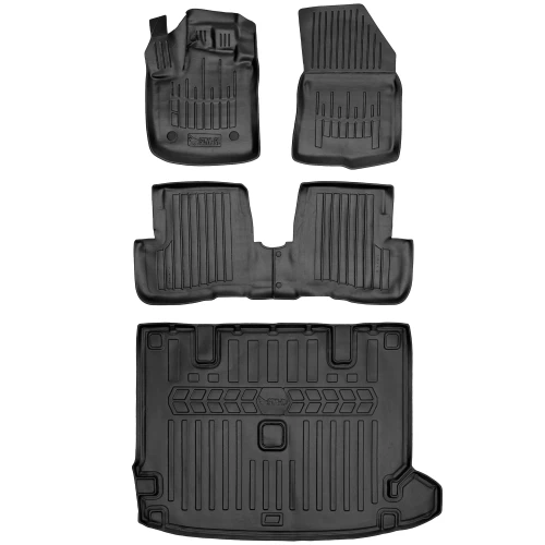 Dywaniki i mata gumowa do bagażnika zestaw 3D do Dacia Lodgy I (2012-2022) van, minivan  wersja 5 / 7 osobowa (złożony 3 rząd siedzeń)