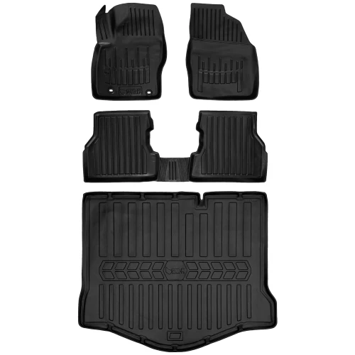 Dywaniki i mata gumowa do bagażnika zestaw 3D do Ford Focus II C307 (2005-2011) hatchback  z dojazdowym kołem zapasowym (niepełnowymiarowe)
