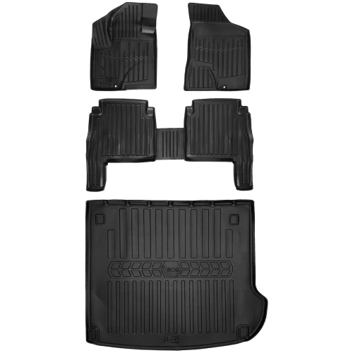 Dywaniki i mata gumowa do bagażnika zestaw 3D do Hyundai Santa Fe II CM (2006-2010) suv  przed liftem, wersja 7 osobowa (złożony 3 rząd siedzeń)