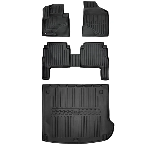Dywaniki i mata gumowa do bagażnika zestaw 3D do Hyundai Santa Fe II CM (2010-2012) suv  po liftingu, wersja 7 osobowa (złożony 3 rząd siedzeń)