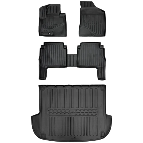 Dywaniki i mata gumowa do bagażnika zestaw 3D do Hyundai Santa Fe II CM (2010-2012) suv  po liftingu, wersja 5 osobowa