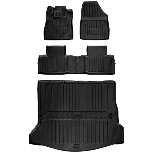 Dywaniki i mata gumowa do bagażnika zestaw 3D do Renault Grand Scenic IV (2016-2022) minivan  wersja 7 osobowa (złożony 3 rząd siedzeń), 1 i 2 rząd