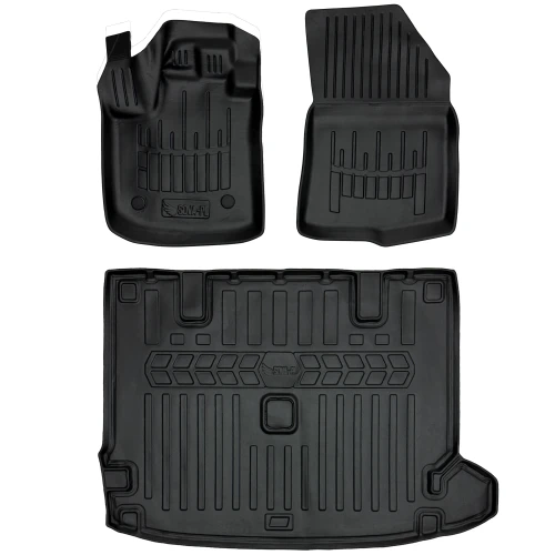 Dywaniki i mata gumowa do bagażnika zestaw 3D do Renault Lodgy I (2012-2022) van, minivan  wersja 5 / 7 osobowa (złożony 3 rząd siedzeń)