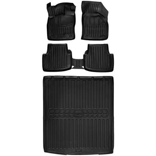 Dywaniki i mata gumowa do bagażnika zestaw 3D do Volkswagen Passat B8 (2014-2023) kombi  wersja z kołem zapasowym (pełnowymiarowe)